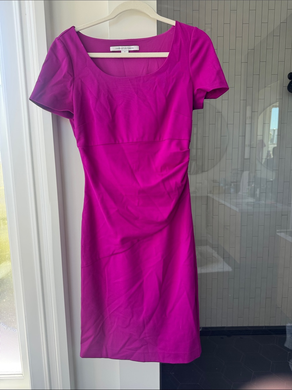 Diane Von Furstenberg Magenta Scoop Neck Midi Dress